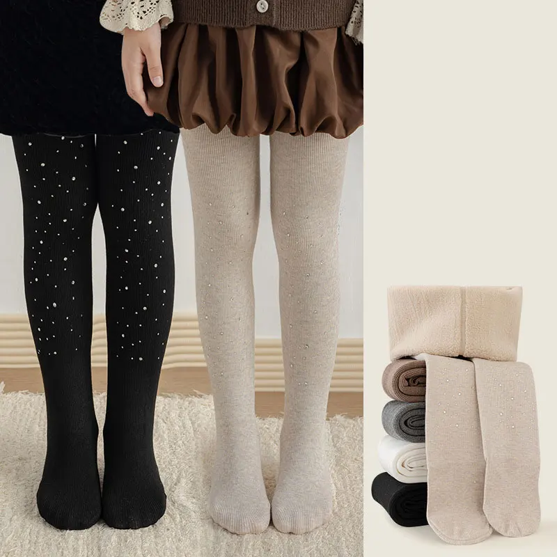 Winter Girls Pantyhose Thickened Fleece Integrated Pants for Kids Children's Bright Diamond Leggings Plus Velvet Baby Stocking