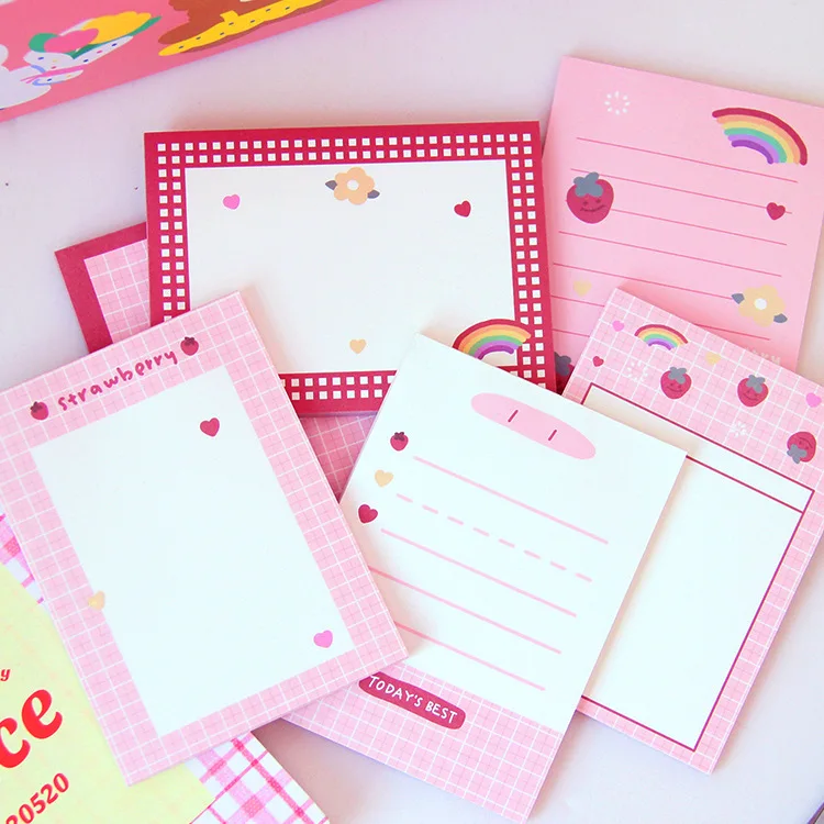 MINKYS 50 Sheets Kawaii Pink Strawberry Memo Note Pads Paper To Do List Journal Paperlaria DIY Material School Stationery