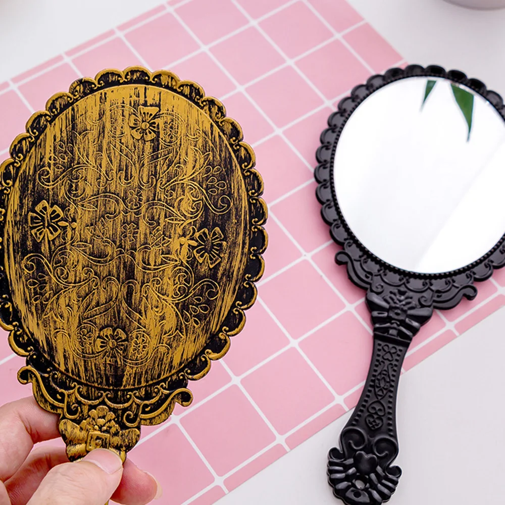 CASHOU45 Colors Handhold Makeup Mirror Vintage Black Repousse Floral Oval Round Cosmetic Hand Held Mirror For Ladies Beautyr