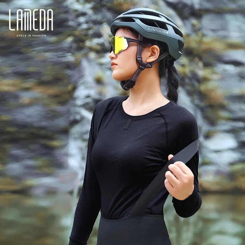 

Lambda Cross-Border Cycling Clothing Bicycle Sports Long-Sleeved Mernu Wool Solid Color Bottoming Shirt for Women