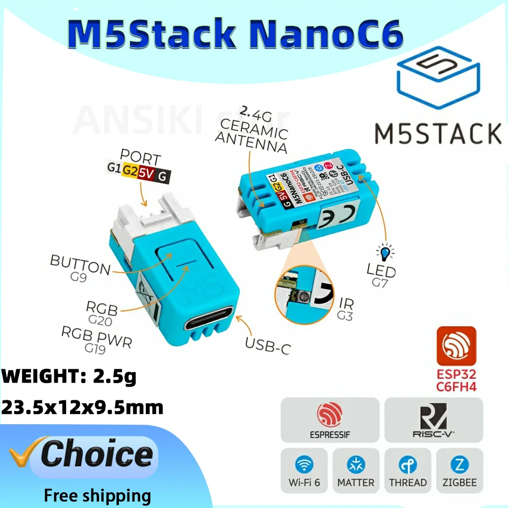 M5Stack NanoC6 Micro Low Power IoT Development Board  ESP32-C6FH4 Support for Wi-Fi6  Zigbee for IoT Intelligent housing system
