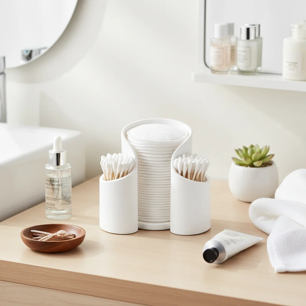 3-in-1 Plastic Organizer Box Cotton Pads Swabs Floss Storage Container for Bathroom Vanity Desktop Organization