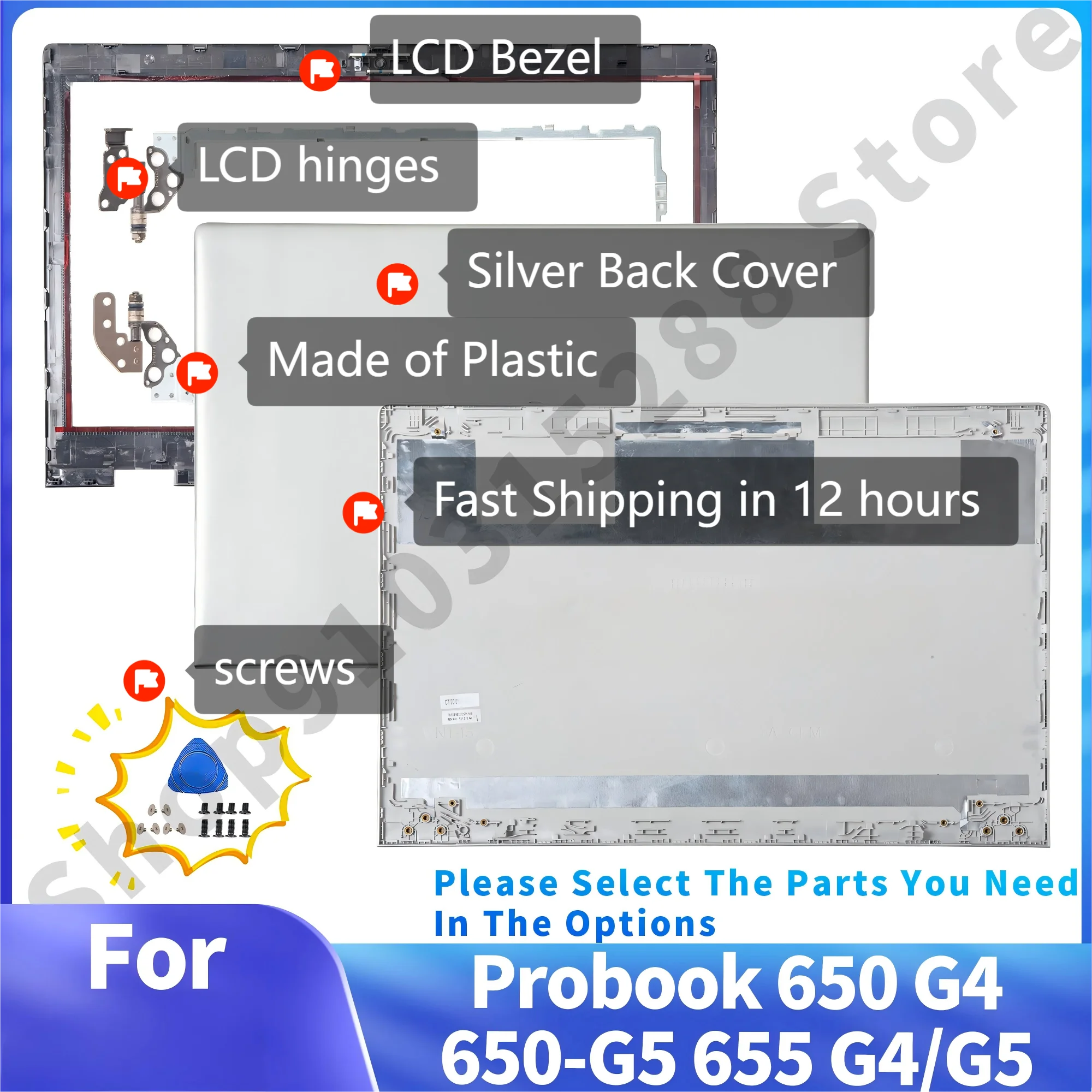 

LCD Back Cover/Front Bezel For Probook 650 G4 650 G5 655 G4 655-G5 L09575-001 L09579-001 Silver Plastic Cases Repair 15.6inch