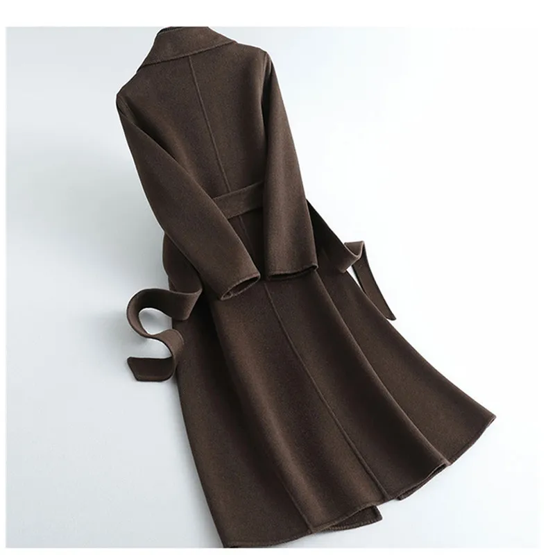 

Осень/зима 2022, новое двустороннее кашемировое пальто для женщин, модное тонкое шерстяное пальто средней длины до колена высокого класса