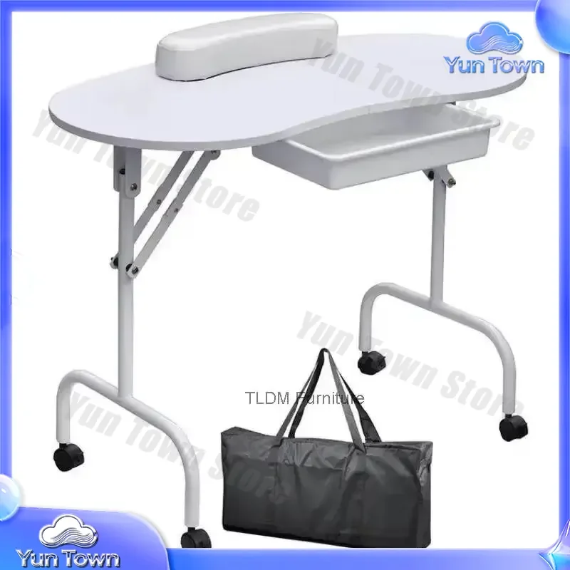 for Mesa Luxury Salon Professional Nail Table for Manicure Pedicure Folding Beauty Station with Drawers Portable Modern Salon