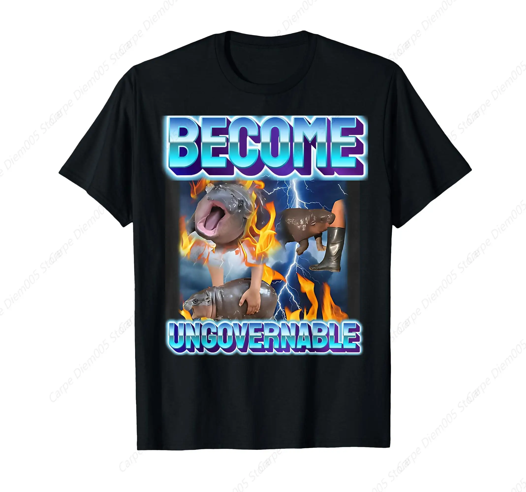T-shirt à manches courtes en coton, humoristique, Moo Deng, bébé pygmée, hippopotame