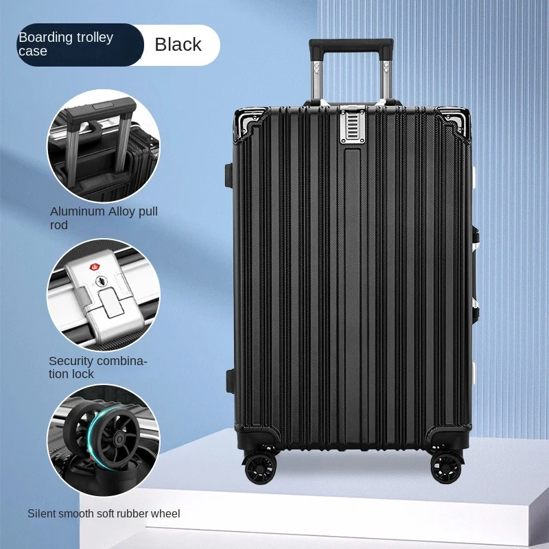 New Suitcase Aluminum Frame Rolling Luggage Durable USB Charging Men and Women Travel Bags Boarding Trolley Case Zipper Trunk