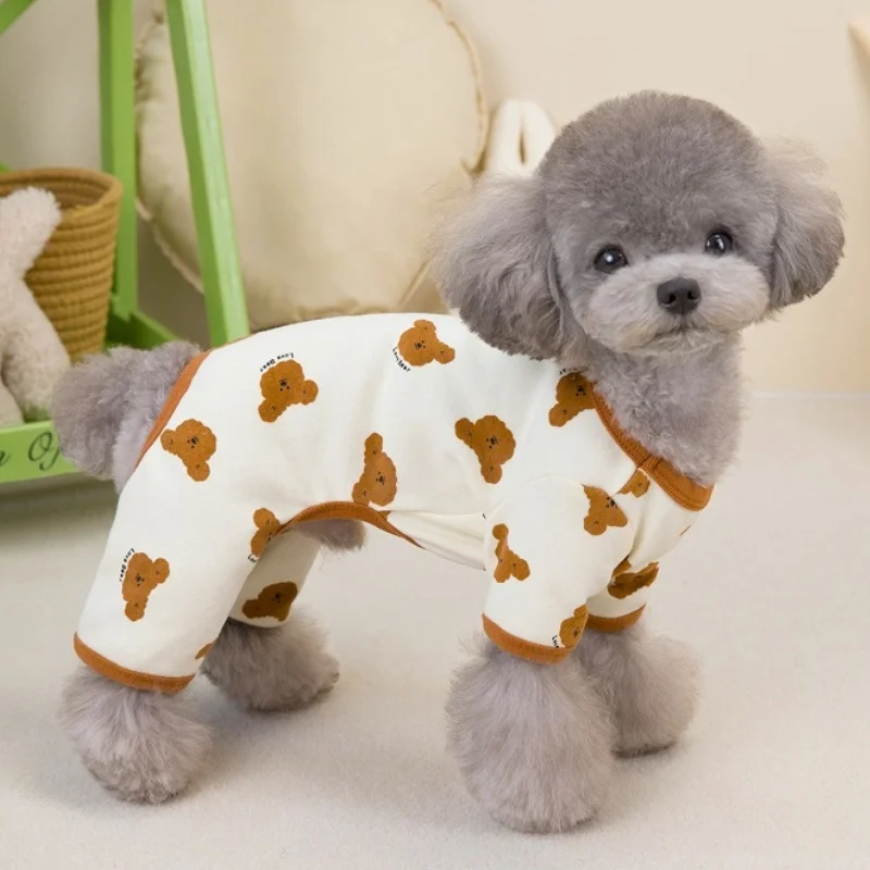 Fashion Print Dog Jumpsuit Autumn Dog Clothes Warm Soft Puppy Overalls Bear Patten Cat Pajamas Onesies Pet Jumpsuits Dog Clothes