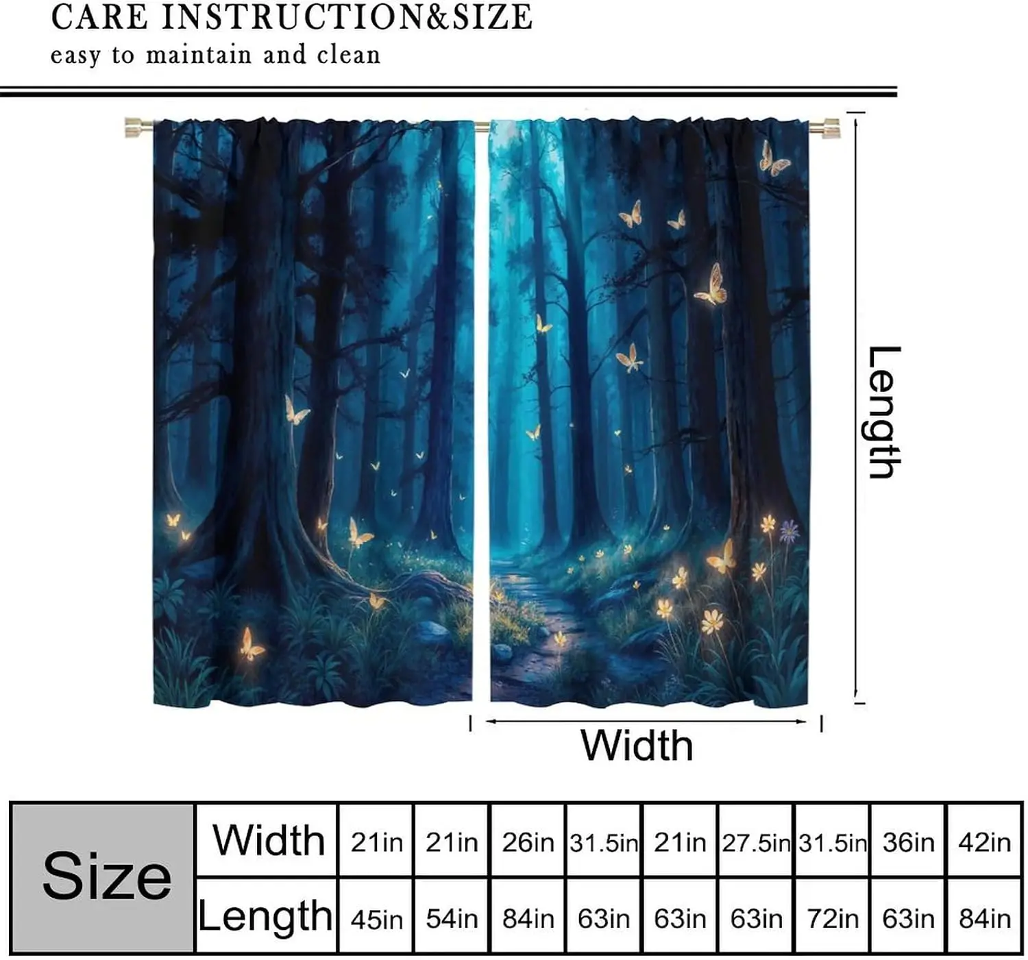 Enchanted Forest Blue Window Curtains Mystical Nature Drapes Fantasy Backdrop Polyester Living Room Home Decor Window Treatment