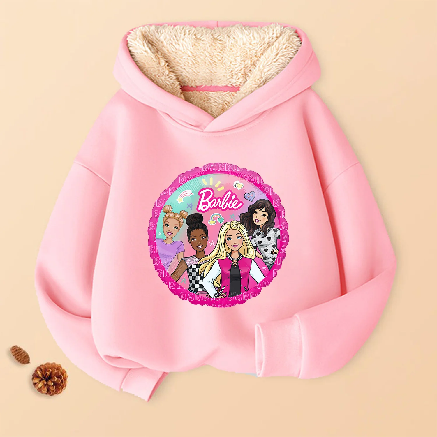 Sudadera con capucha Barbied para niñas, Sudadera con capucha rosa, Tops de lana gruesos cálidos para invierno, ropa deportiva bonita para niños, ropa informal, regalo