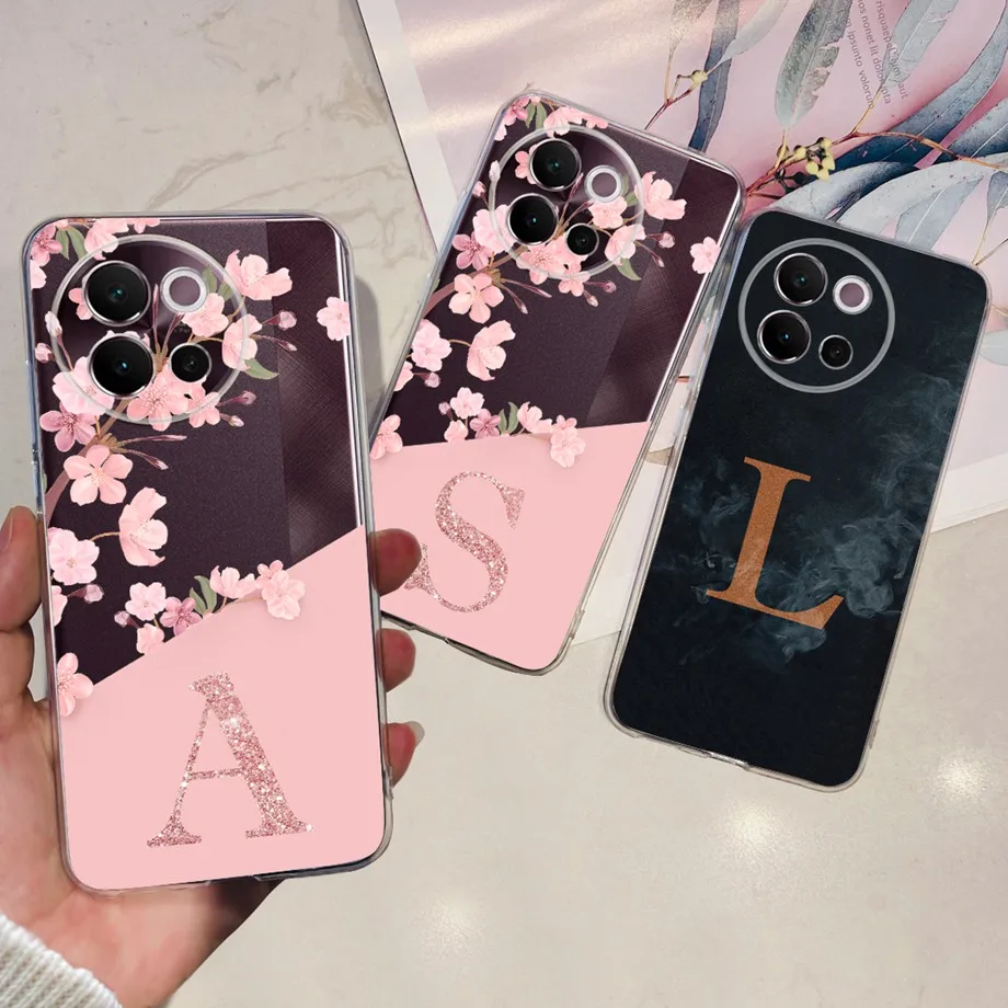 For VIVO V40 Lite / VivoV40 V40Lite 5G Case Cover Letters ABC Pattern Back Bumper Soft Transparent TPU Silicone Coque Fundas