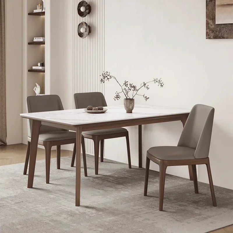 Dining Table And Chair Combination Modern Simplicity Ash Wood Rectangle Soft Pack Chair Furniture Solid Wood Bright Rock Slab