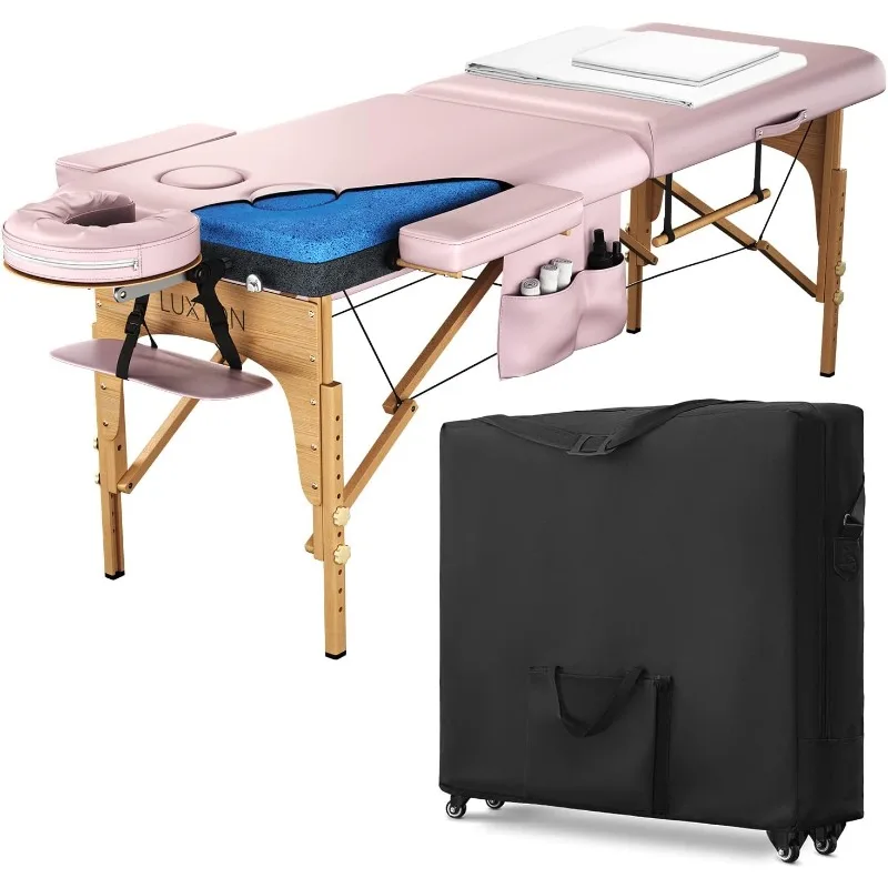 

Women’s Premium Memory Foam Massage Table with Custom Breast Holes and Custom Sheets - Rolling Carrying Travel Case - Easy