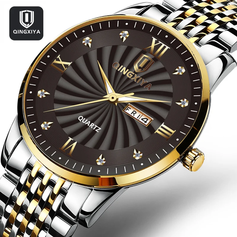 

QINGXIYA модные кварцевые мужские часы с серым циферблатом, лучший бренд, роскошные деловые светящиеся наручные часы из нержавеющей стали, подарки для мужчин 6652