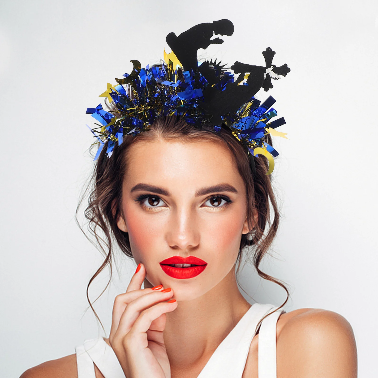 زينة عصابة رأس على شكل نجمة قمر لامعة لرمضان، غطاء رأس عيد مبارك، حفلات تجمعات المهرجانات، عصابة رأس على شكل قمر