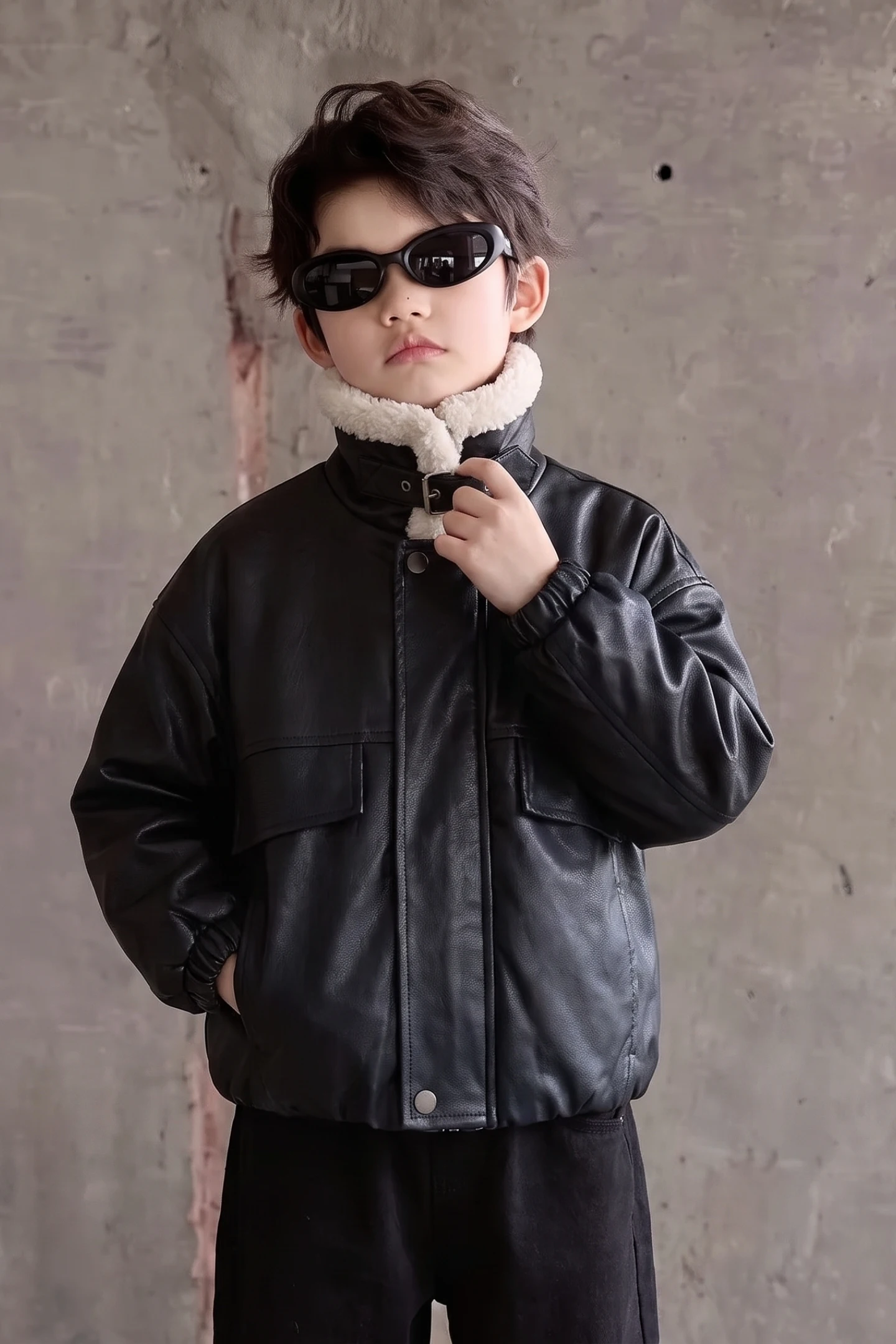 Boys Faux Leather Bomber Jacket with Fleece Lining - Warm Winter Casual Outerwear, Trendy New Design Windproof Coat