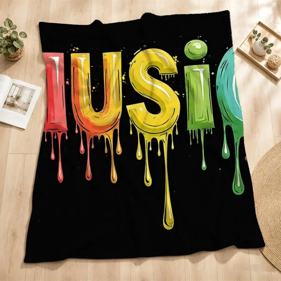Vibrant Graffiti MUSIC Throw Blanket - Soft Warm Weighted Bedspread Suitable for Couch, Bed, Office & Travel, Machine Washable Flannel Blanket with Urban Street Art Design, Gift for,, Music Lovers, - Cozy Bedding, 2D Flat