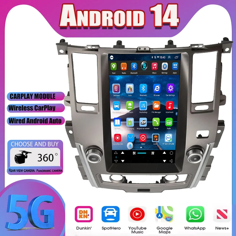 

Автомобильный радиоприемник для Nissan Patrol Y62 Infiniti QX56 QX80 2010-2022, автомобильный GPS-навигатор, мультимедийный плеер, авто стерео Android 14 Carplay