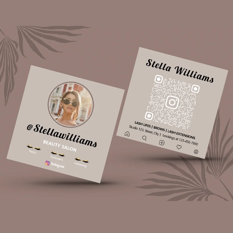 Instagram Visit Business Cards Custom Lash Tech Social Media Card With QR Code and Photos Calling Cards Template Influencer Card