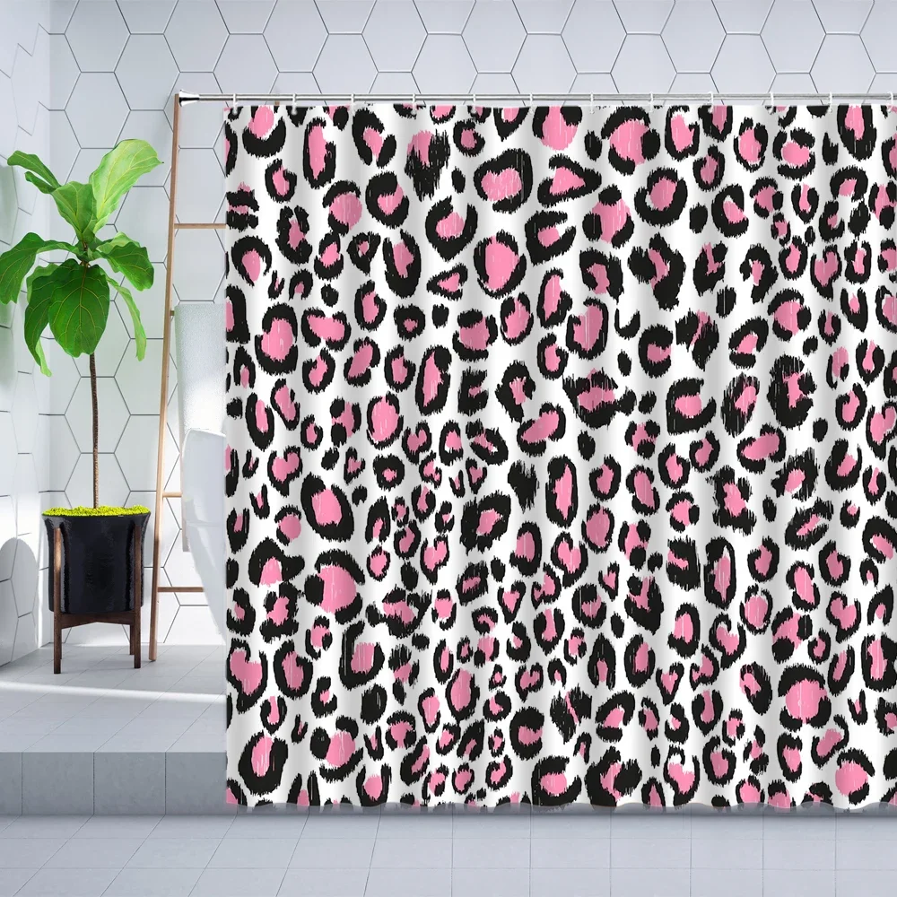 Creative Color Leopard Shower Curtain Hook Animal Texture Black White Purple Modern Dot Geometric Bathroom Hanging Curtains Set