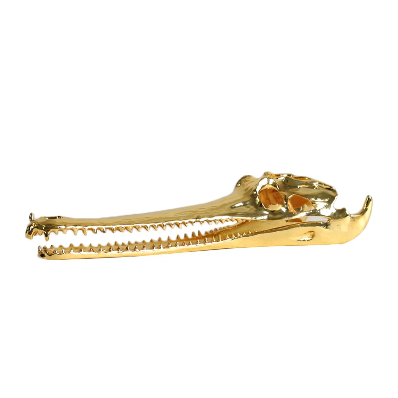 Resin Handicraft Golden Crocodile Skull Artificial Animal Sculpture Skeleton Dinosaur Abstract Figurine Home Decoration