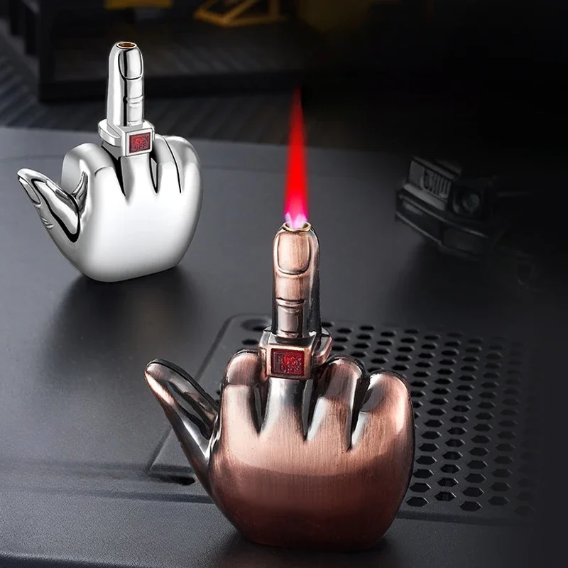 

Funny Middle Finger Torch Lighter with Fuk You Voice Windproof Jet Flame Lighters Smoking Accessories Refillable Butane Lighter