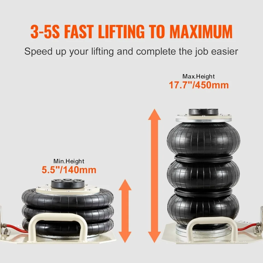 3 Ton Triple Bag Air Jack, 6600 lbs Capacity, Fast 5-Second Lifting, 17.7 Inch Height for Car Repair and Garage Use