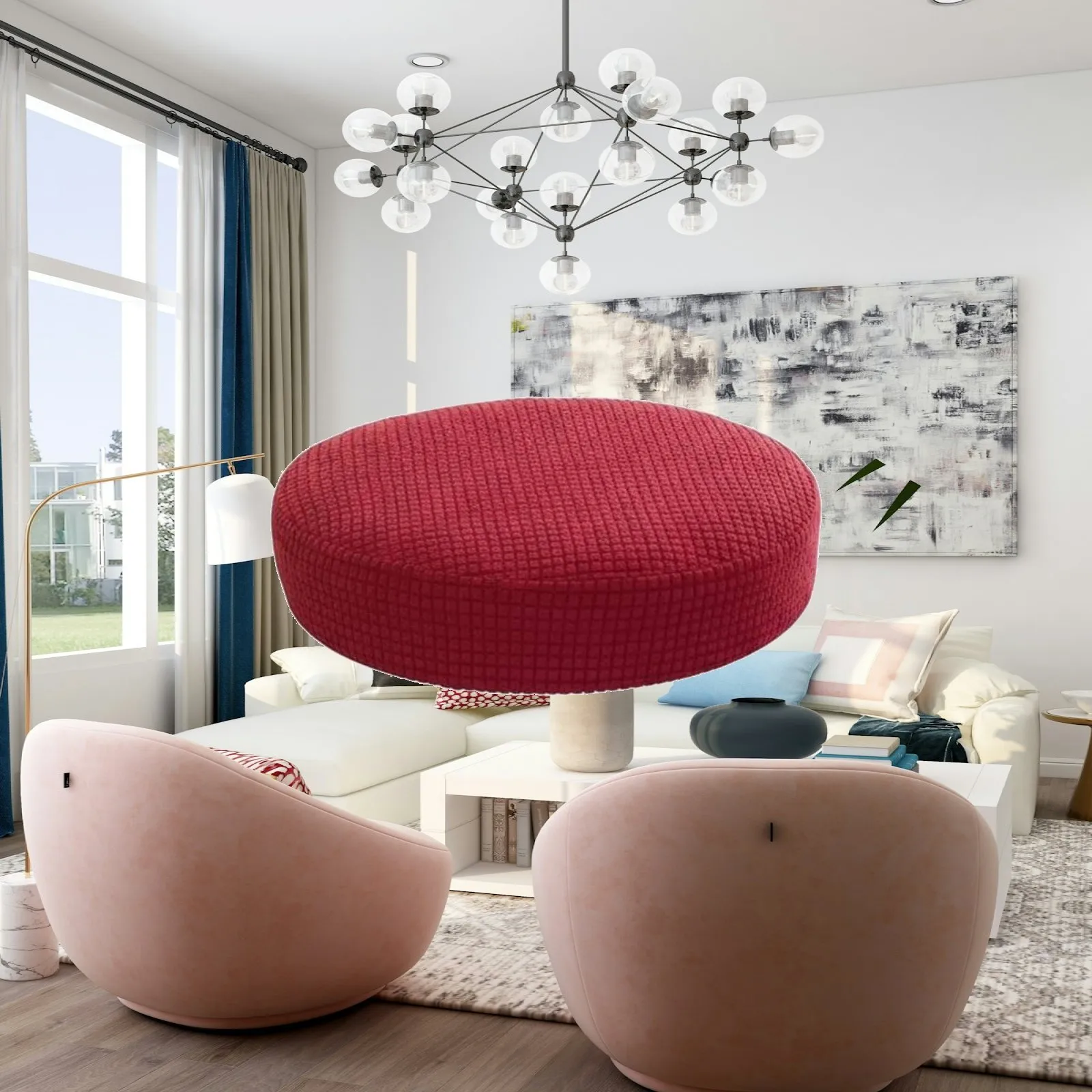 Universal Fit Round Chair Cover for Stool 28-42cm Stretch Velvet Seat Cushion Protector Breathable Polyester for Bar Stool Sofa