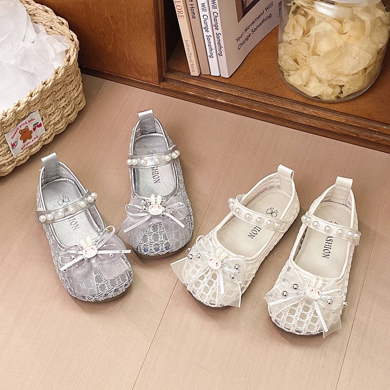 New Girls Lolita Flat Shoes Sweet Bow Rabbit Children Mary Jane Shoes Princess Wedding Party Kids Ballet Dress Shoes Breathable