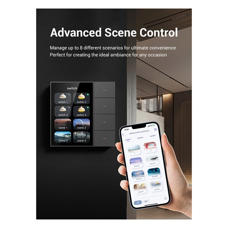 3.5 Inch Smart Wall Switch Touch Screen 4 Groups Switch 8-Way Scene Radar Sensor Dimming Switch Curtain Tuya Zigbee