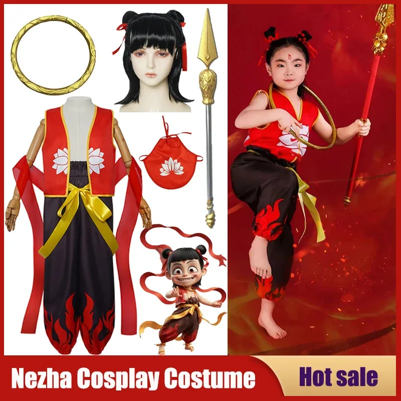 أزياء أنيمي ماجيك للأطفال Nezha's Demon Boy التأثيرية للبالغين والأطفال ملابس حفلات رياض الأطفال ملابس باروكة دعامة لطيفة ؛ 6'h ، 8