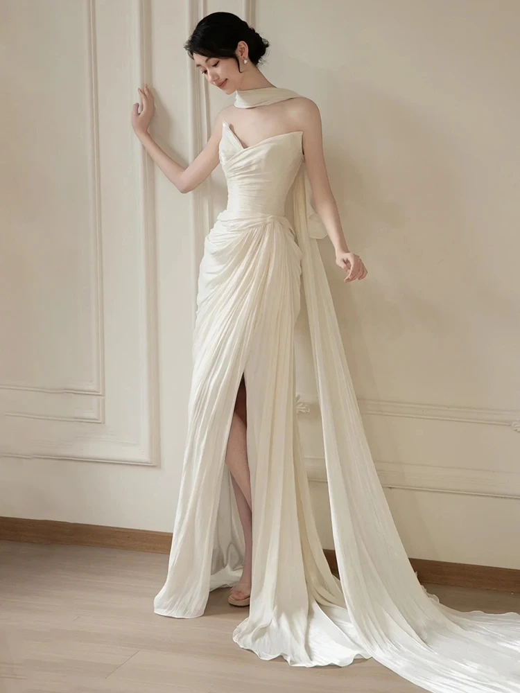 

Ele Satin Fi Tail Wedding Dr Chest Design Forest System Super Fairy T Bridal Gown Long Train Entrance Ceremony