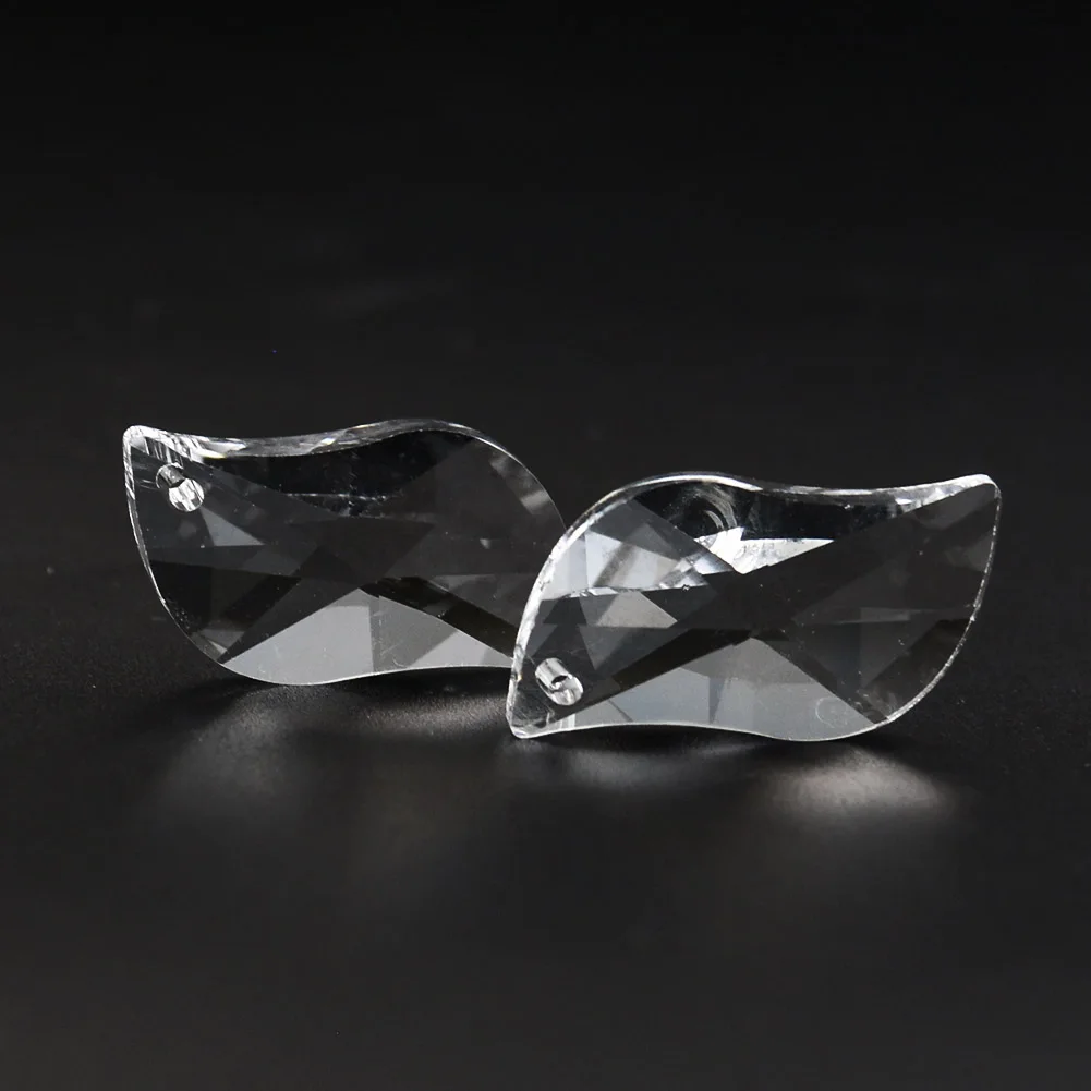6PCS 27mm Clear Leaf S-Shape Crystal Prism Faceted Glass Charms Suncatcher Chandelier Lighting Accessory DIY Hanging Decorations