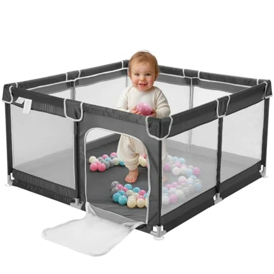 

Navaris Baby Large Playpen 51.2 x 51.2 Breathable Mesh Playground with Safety Gate for Indoor Outdoor Use - Extra Large Play Ar