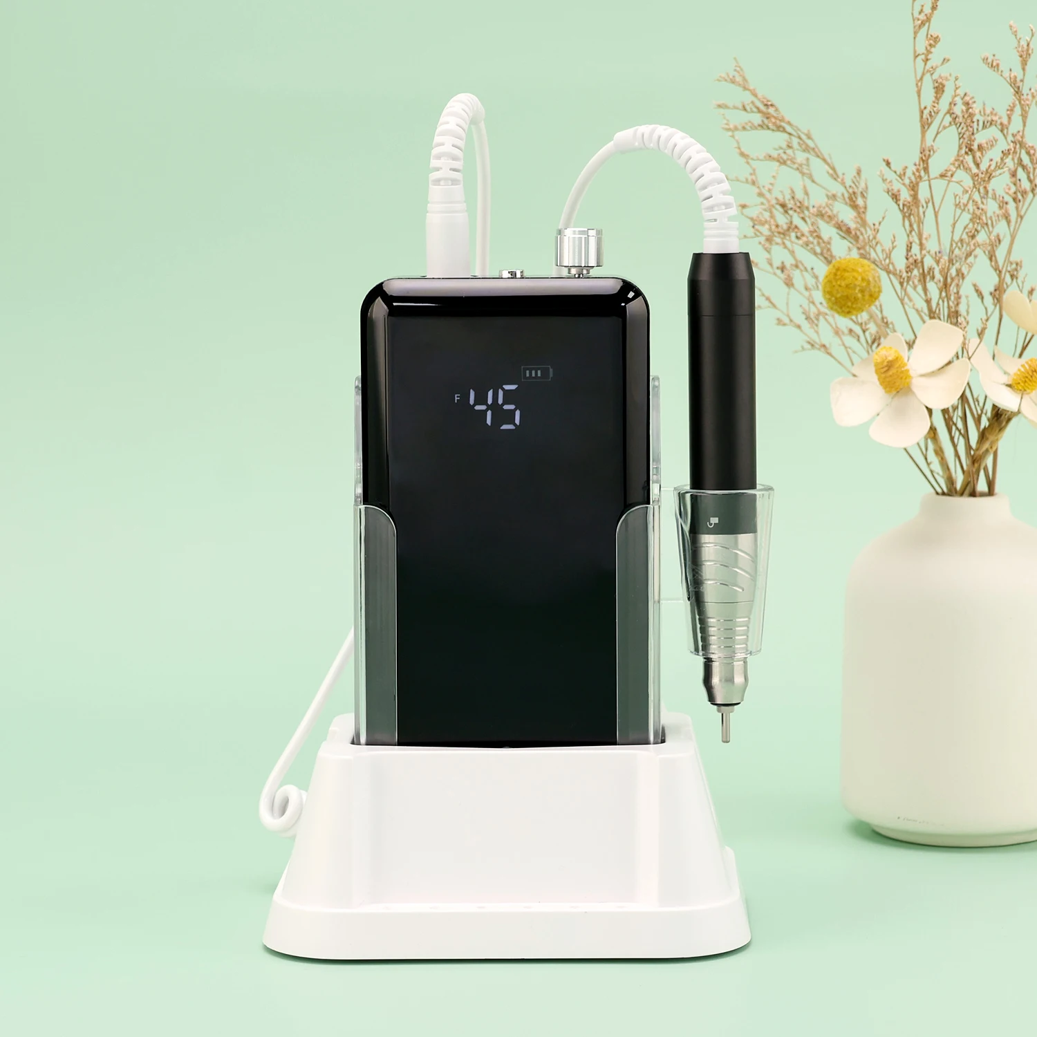 45000 U/min Akku-Nagelbohrmaschine, Aluminiumlegierung, 85 W, bürstenlose elektrische Nagelfeile, Maniküre, Vollbild-Display mit Sockel