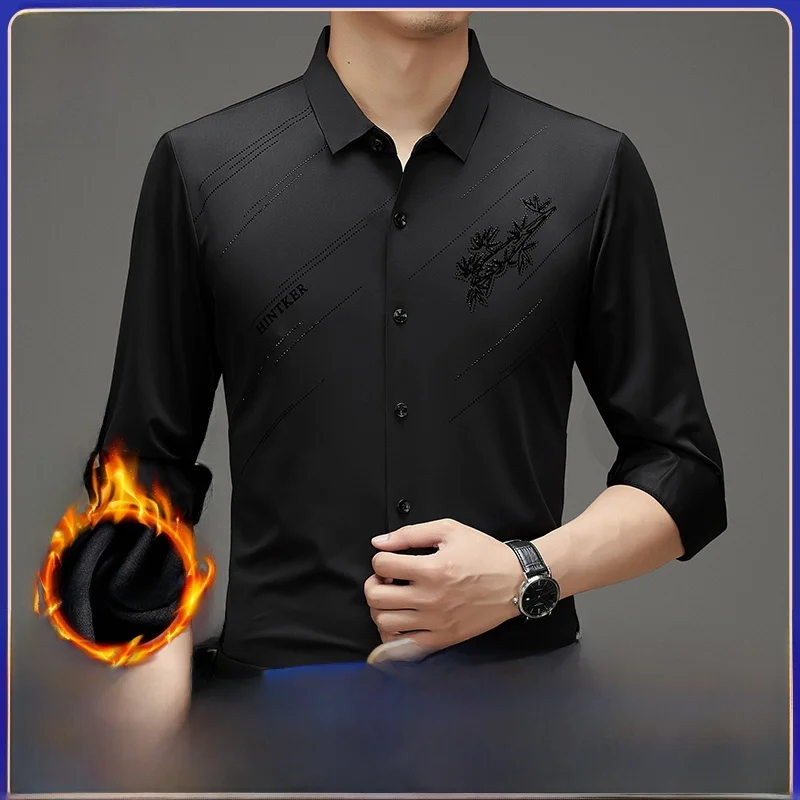 

Мужская шелковая рубашка Pierre Cardin, утепленная, для делового стиля, зимняя, теплая, с длинным рукавом, круглым вырезом, повседневная, модная