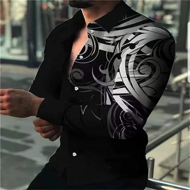 Fashionable Luxury Social Men\'s Shirts Lapel Shirts Casual Printed Long Sleeve Tops Men\'s Extra Large Clothing xs-6xl