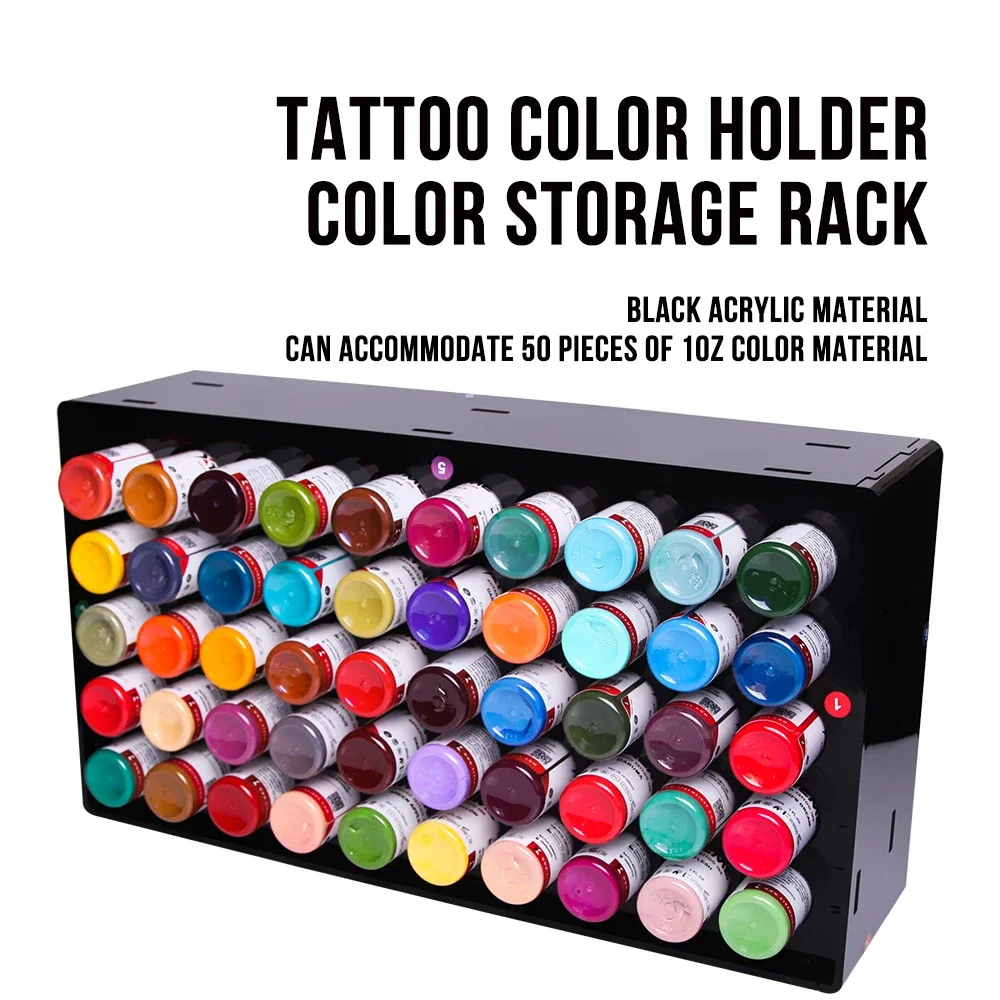 50 Holes Hanging Style Tattoo Ink Holder Acrylic Porous Black Tattoo Ink Organizer Storage Box Display Holder Tattoo Accessories