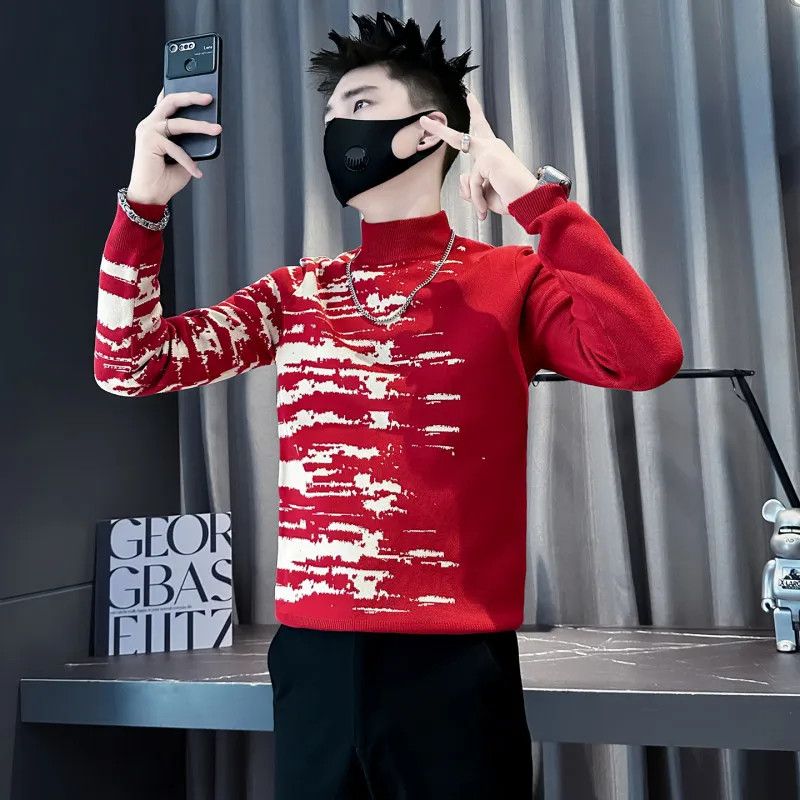 

Модный асимметричный свитер с цветовыми блоками для мужчин, молодежный, с длинным рукавом, круглым вырезом, маленького размера