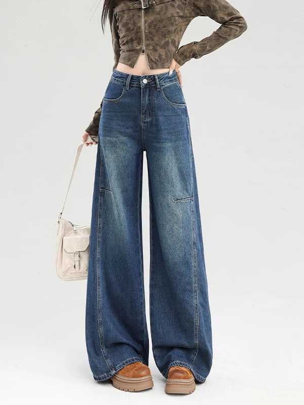 High Waist Slimming Denim Jeans Women's plus Size Design Autumn 2026 Casual Wide Leg Pants Conceal Flattering Long Trousers
