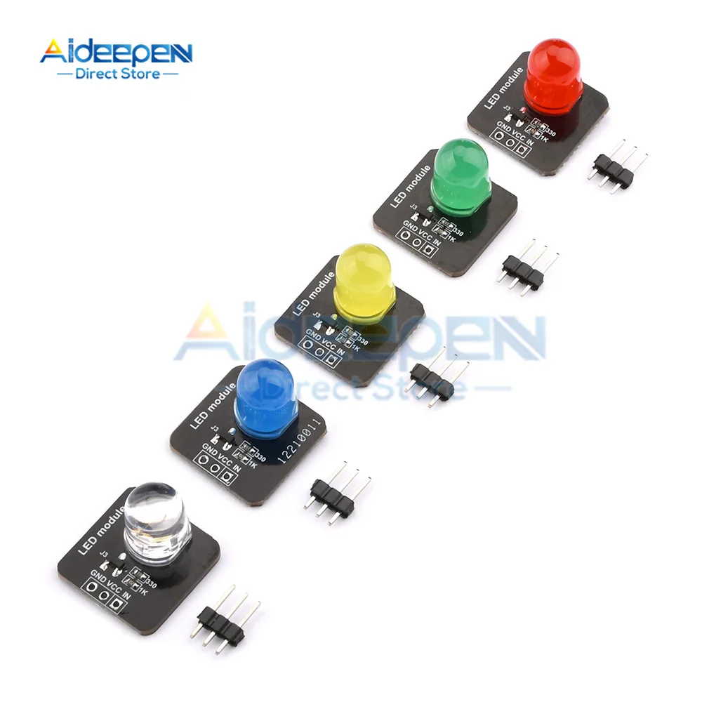 DC 3.3V-5V 10mm Luminous LED Module LED Light Sensor Indicator Light Light-emitting Module for Arduino Microcontroller Control