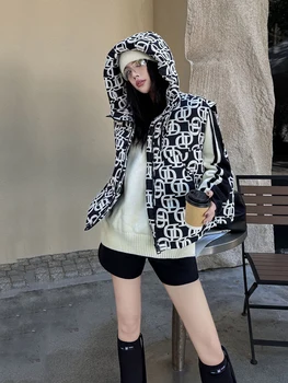 Autumn Winter Hooded Letters Printed Down Vest Women White Duck Down Sleeveless Casual Vests Female Warm Zipper Loose Waistcoats 3