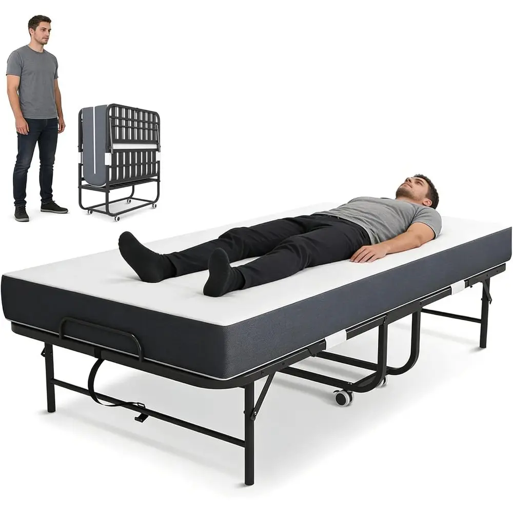 

Portable Twin Size Rollaway Bed for Adults - Durable Metal Frame, 450lbs Capacity, Easy Setup & Storage