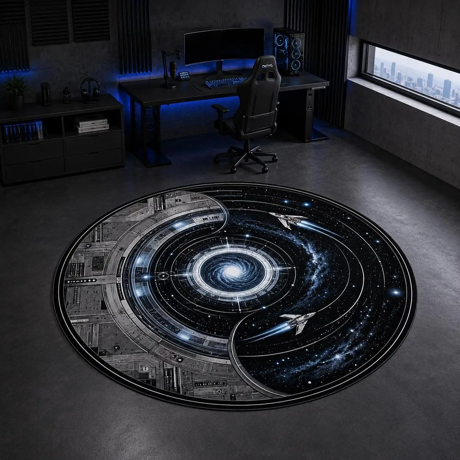 【Room Decoration Carpet】Space Galaxy Round Carpet, Sci-Fi Theme Carpet, Starry Moon Carpet, Modern Game Room Decoration