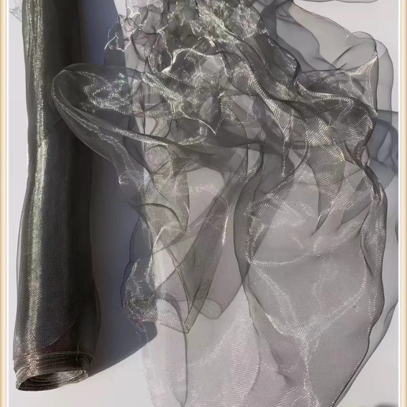 

10m Wholesale Metallic Mist Cloud Tulle Silver Shaping Hard Mesh Fabric for Wedding Backdrop Party Decor Designer Garment Making