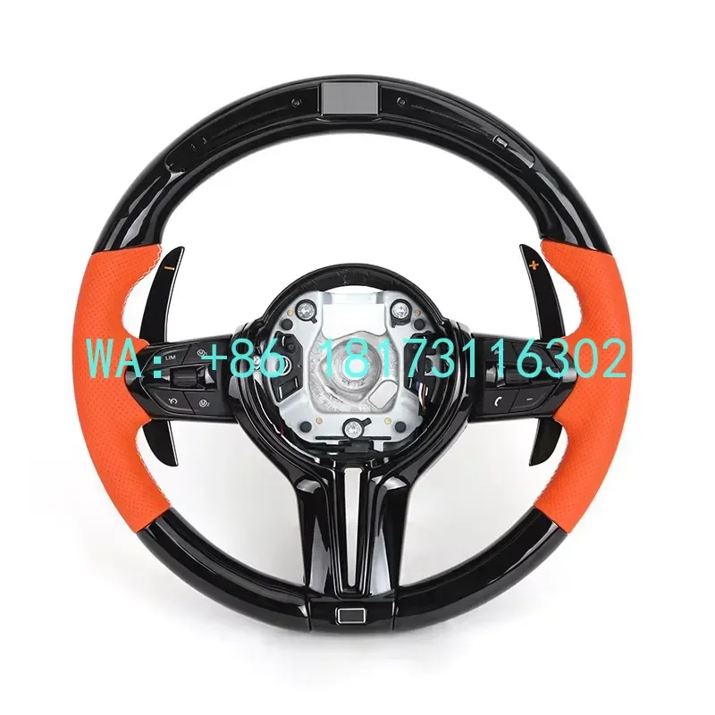 

China Plant 2026 Orange Leather Glossy Black Carbon Fiber LED M Sport Steering Wheel F10 F30 M3 F80 M4 F82 M2 F87 X3 F25