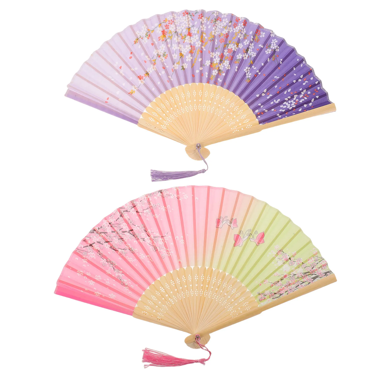 2 Pcs Holding Fan for Women Japanese Dancing Folding Blossom Handheld Ladies Bamboo Fans