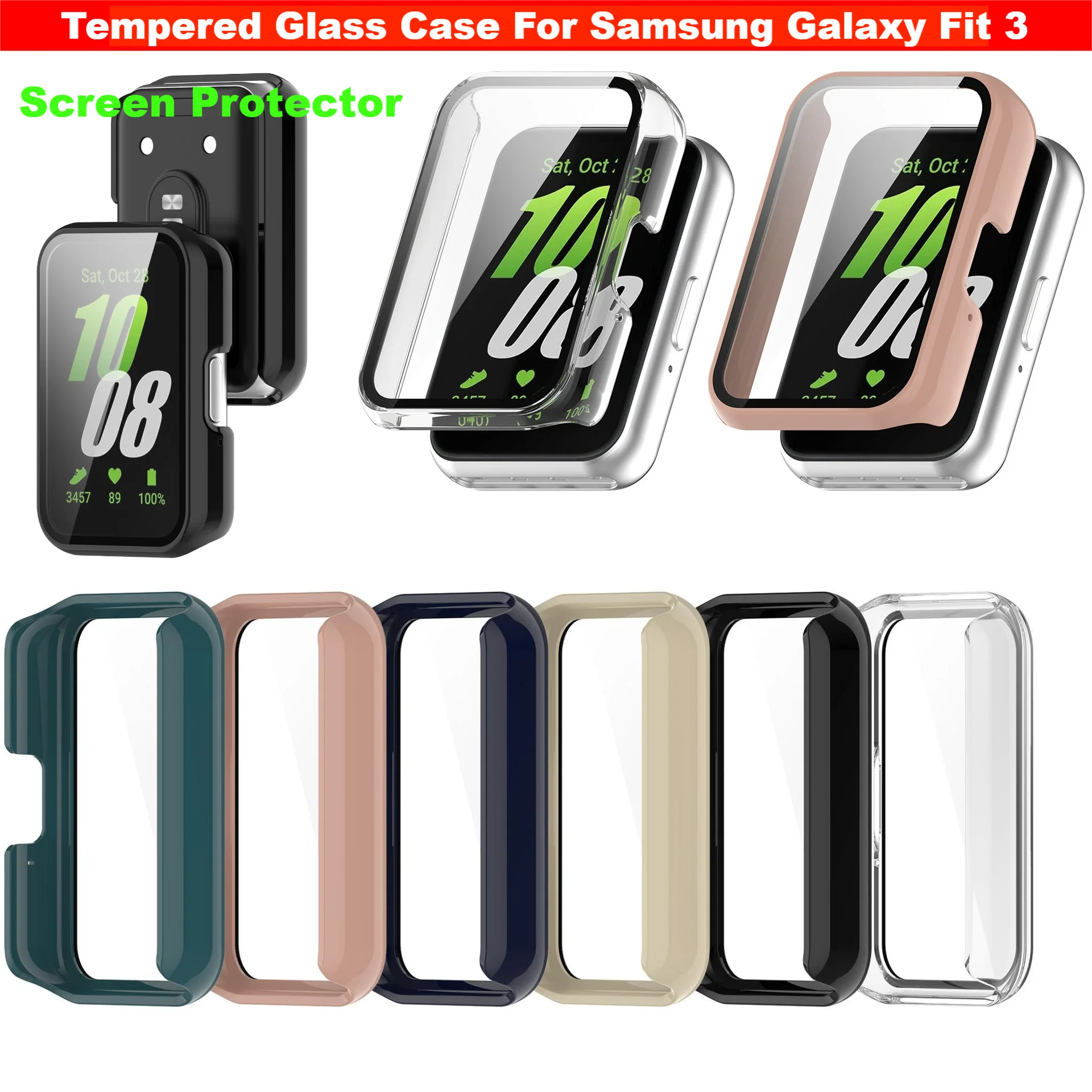 Tempered Glass Case For Samsung Galaxy Fit 3 Samrt Watch Full Cover Screen Protector Anti-Scratch Watch Case Fit3  Accessories