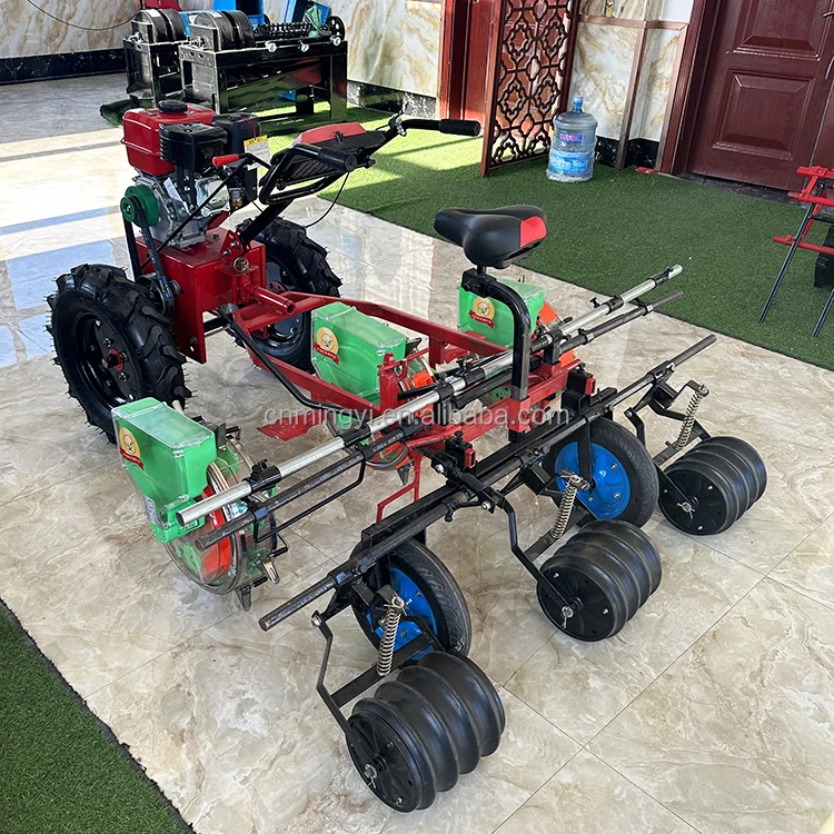 Farm hand push manual seeder 3 rows gasoline corn peanut seeder machine with seat beans grains vegetables multi planter