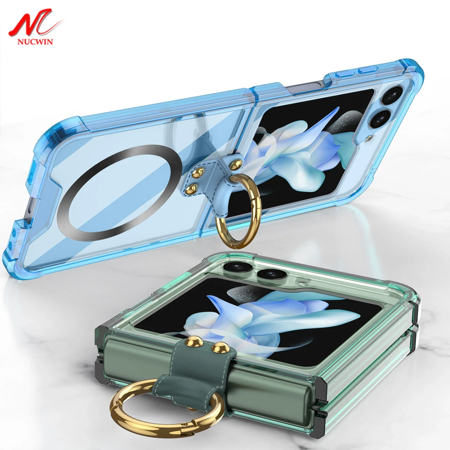 Ring Holder Magsafe Case for Samsung Z Flip 5 6 Galaxy Z Flip 4 5G Airbag Shockproof Transparent Acryic TPU Armor Flip5 Cover